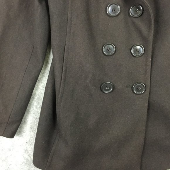 New York Co Peacoat 10 Wool Blend Double Breasted Coat Solid Brown Notch Pockets - Picture 3 of 14